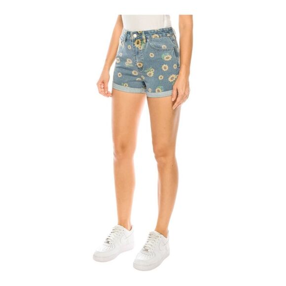 NWT Cali 1850 High Waisted Sunflower Denim Shorts Size 0 - Picture 2 of 8